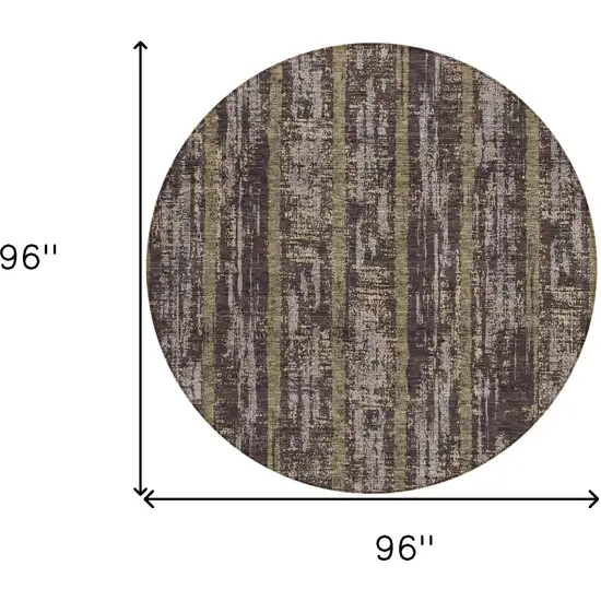 8' Chocolate And Beige Round Striped Washable Indoor Outdoor Area Rug Photo 3