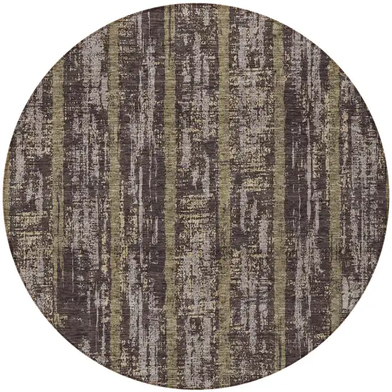8' Chocolate And Beige Round Striped Washable Indoor Outdoor Area Rug Photo 5