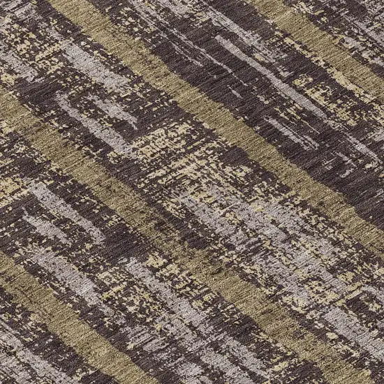 8' Chocolate And Beige Round Striped Washable Indoor Outdoor Area Rug Photo 8