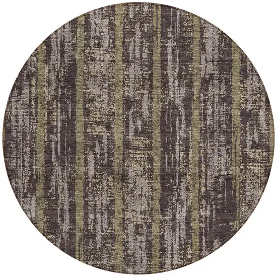 8' Chocolate And Beige Round Striped Washable Indoor Outdoor Area Rug Photo 4