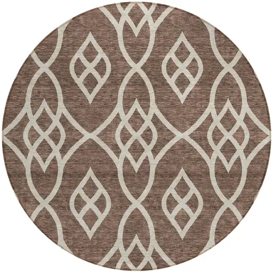 8' Chocolate And Ivory Round Trellis Washable Indoor Outdoor Area Rug Photo 2