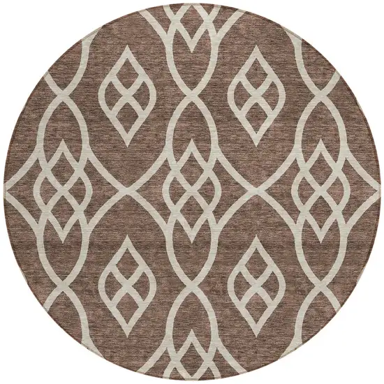 8' Chocolate And Ivory Round Trellis Washable Indoor Outdoor Area Rug Photo 4