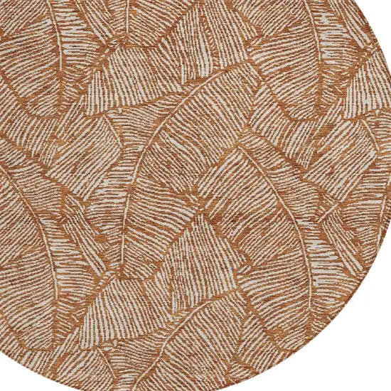 8' Copper And Beige Round Floral Washable Indoor Outdoor Area Rug Photo 5