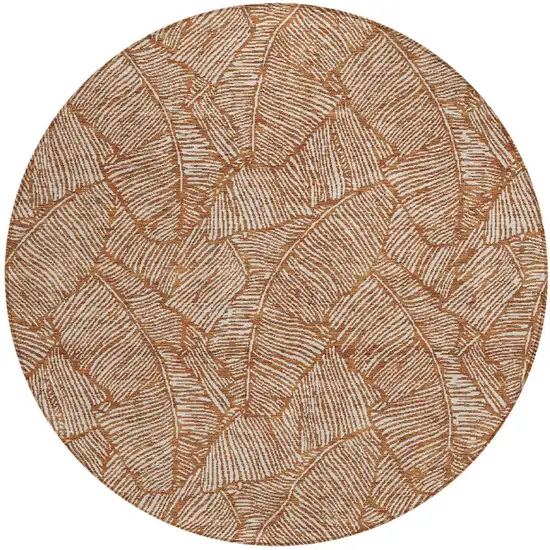 8' Copper And Beige Round Floral Washable Indoor Outdoor Area Rug Photo 6