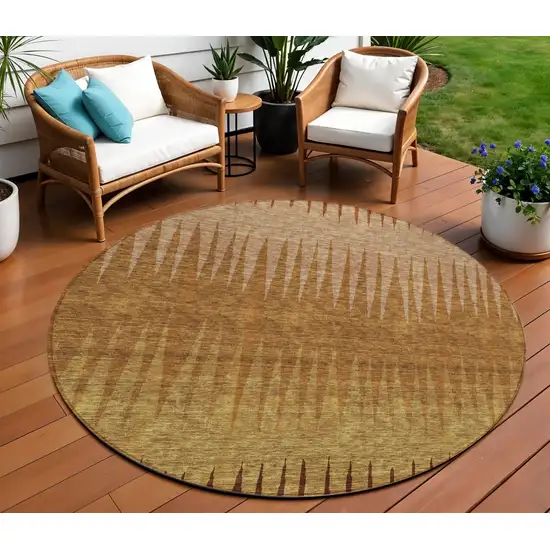 8' Copper Beige And Brown Round Striped Washable Indoor Outdoor Area Rug Photo 1
