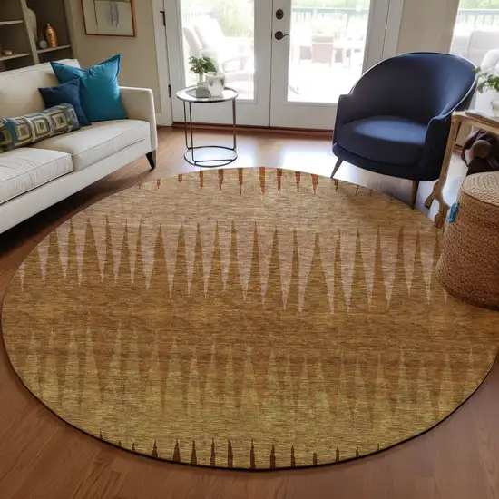 8' Copper Beige And Brown Round Striped Washable Indoor Outdoor Area Rug Photo 7