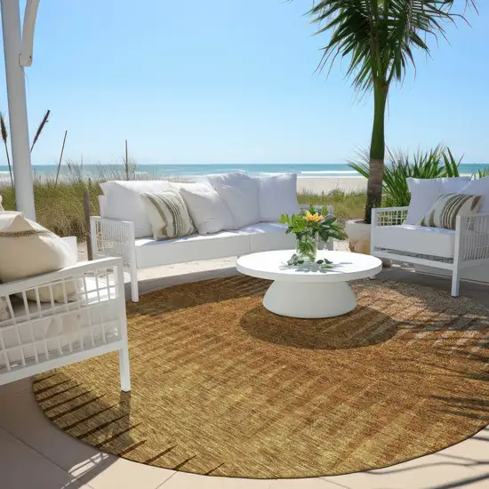 8' Copper Beige And Brown Round Striped Washable Indoor Outdoor Area Rug Photo 6