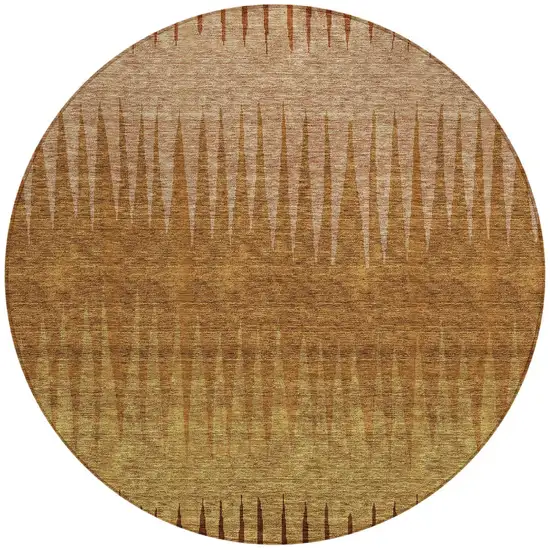 8' Copper Beige And Brown Round Striped Washable Indoor Outdoor Area Rug Photo 5
