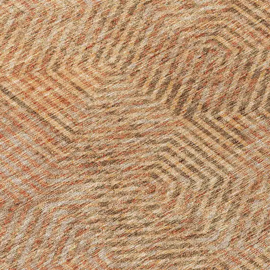 8' Copper Brown And Beige Round Geometric Washable Indoor Outdoor Area Rug Photo 4