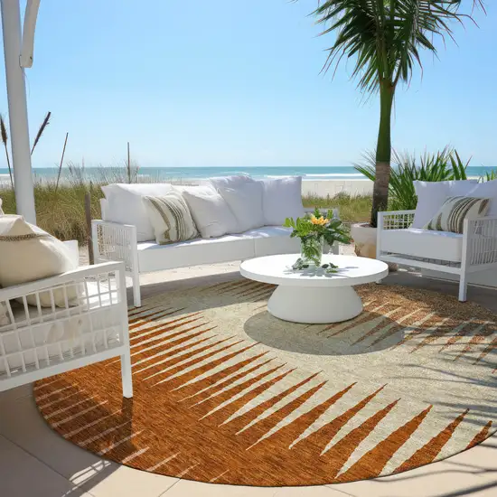 8' Copper Brown And Beige Round Striped Washable Indoor Outdoor Area Rug Photo 7
