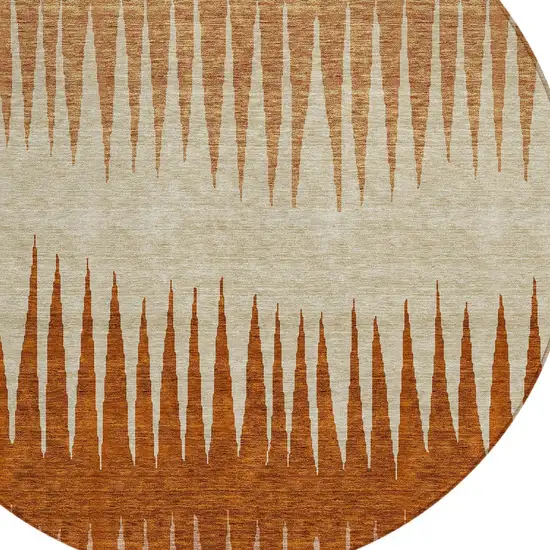 8' Copper Brown And Beige Round Striped Washable Indoor Outdoor Area Rug Photo 5