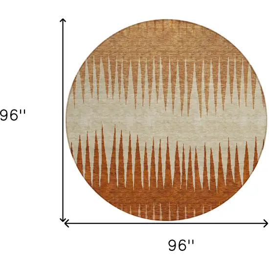 8' Copper Brown And Beige Round Striped Washable Indoor Outdoor Area Rug Photo 3