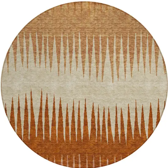 8' Copper Brown And Beige Round Striped Washable Indoor Outdoor Area Rug Photo 6