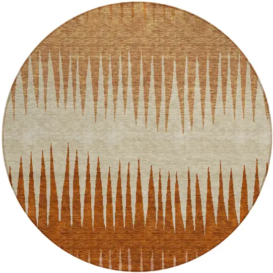 8' Copper Brown And Beige Round Striped Washable Indoor Outdoor Area Rug Photo 2