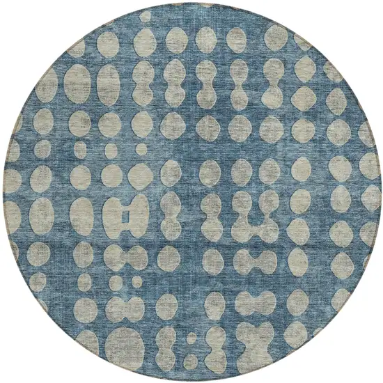 8' Denim Blue And Gray Round Abstract Washable Indoor Outdoor Area Rug Photo 2