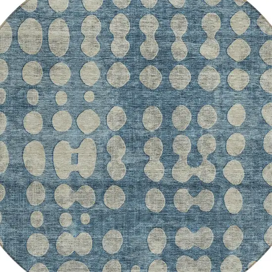 8' Denim Blue And Gray Round Abstract Washable Indoor Outdoor Area Rug Photo 4