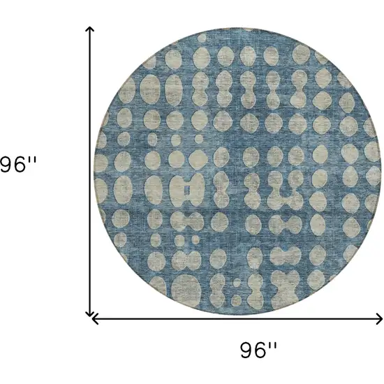 8' Denim Blue And Gray Round Abstract Washable Indoor Outdoor Area Rug Photo 3
