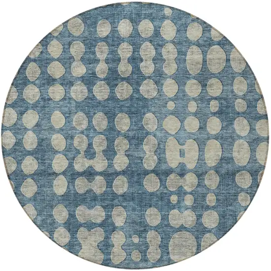 8' Denim Blue And Gray Round Abstract Washable Indoor Outdoor Area Rug Photo 5