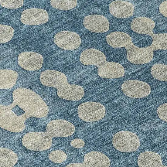 8' Denim Blue And Gray Round Abstract Washable Indoor Outdoor Area Rug Photo 8
