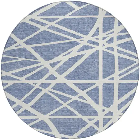 8' Denim Blue And Ivory Round Geometric Washable Indoor Outdoor Area Rug Photo 2