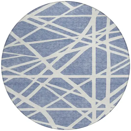 8' Denim Blue And Ivory Round Geometric Washable Indoor Outdoor Area Rug Photo 3