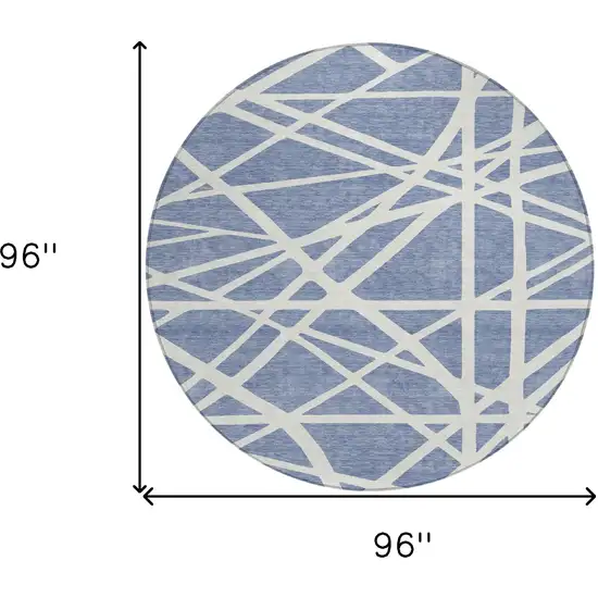 8' Denim Blue And Ivory Round Geometric Washable Indoor Outdoor Area Rug Photo 5