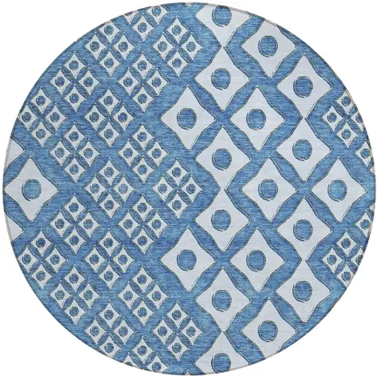 8' Denim Blue And Light Blue Round Geometric Washable Indoor Outdoor Area Rug Photo 2