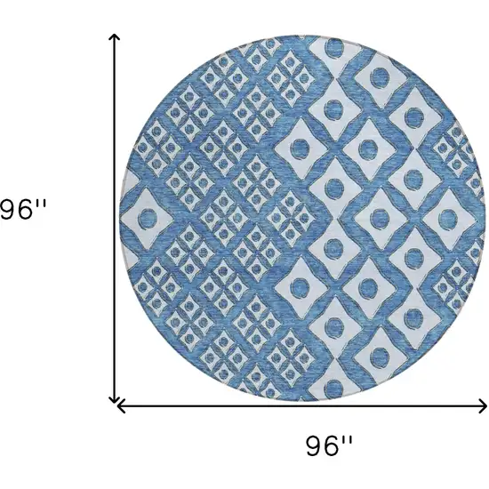 8' Denim Blue And Light Blue Round Geometric Washable Indoor Outdoor Area Rug Photo 3