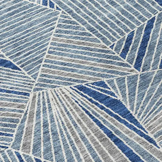 8' Denim Blue Gray And Ivory Round Geometric Washable Indoor Outdoor Area Rug Photo 4