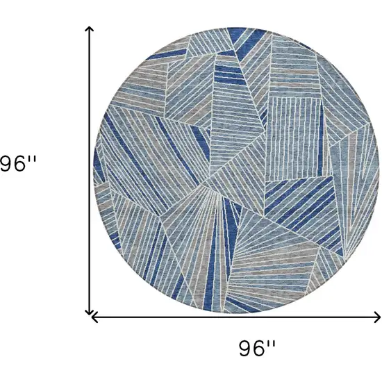 8' Denim Blue Gray And Ivory Round Geometric Washable Indoor Outdoor Area Rug Photo 3