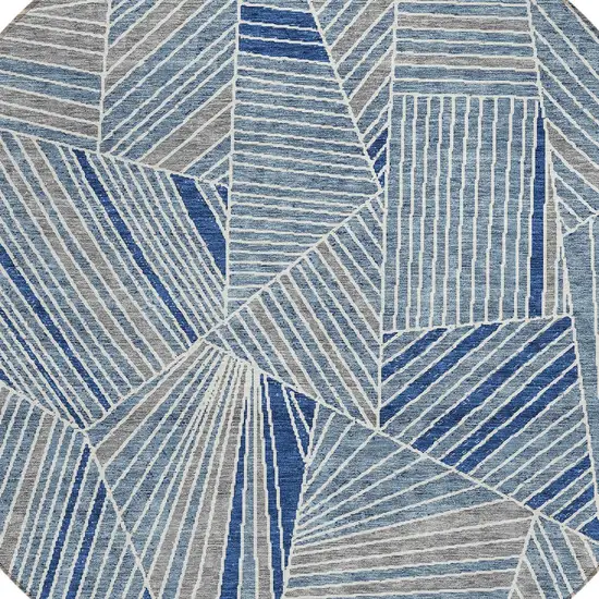 8' Denim Blue Gray And Ivory Round Geometric Washable Indoor Outdoor Area Rug Photo 5