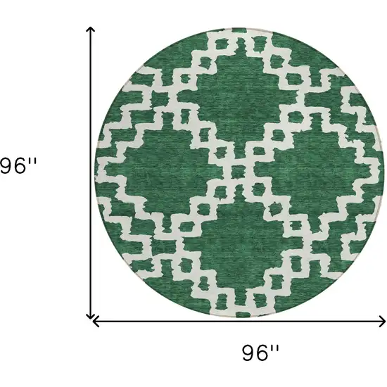 8' Emerald And Ivory Round Geometric Washable Indoor Outdoor Area Rug Photo 3
