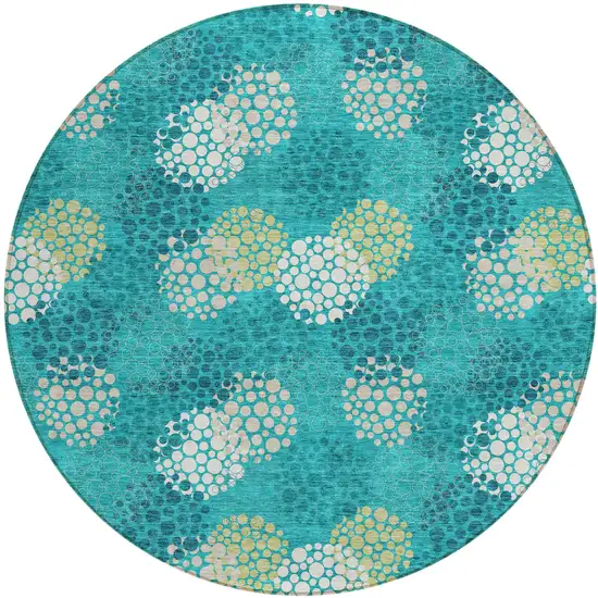 8' Emerald Gray And Ivory Round Polka Dot Washable Indoor Outdoor Area Rug Photo 2