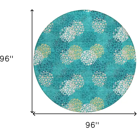 8' Emerald Gray And Ivory Round Polka Dot Washable Indoor Outdoor Area Rug Photo 3
