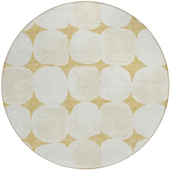 8' Gold And Beige Round Abstract Washable Indoor Outdoor Area Rug Photo 2