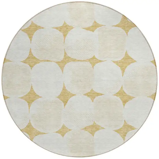 8' Gold And Beige Round Abstract Washable Indoor Outdoor Area Rug Photo 6