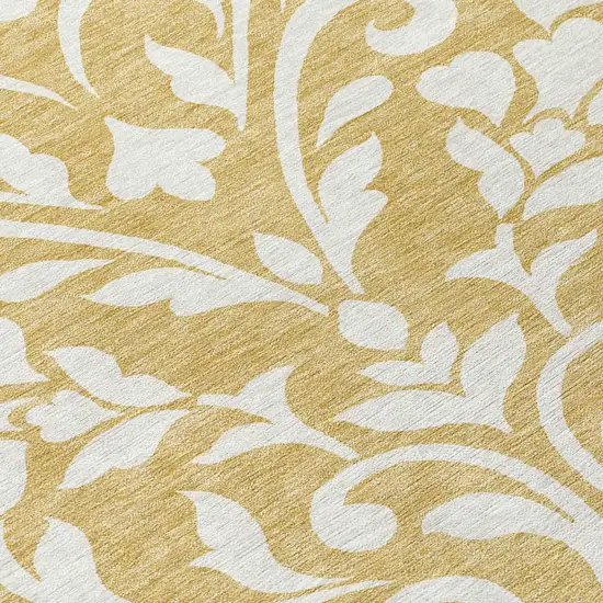 8' Gold And Beige Round Floral Washable Indoor Outdoor Area Rug Photo 8