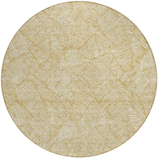 8' Gold And Beige Round Floral Washable Indoor Outdoor Area Rug Photo 2
