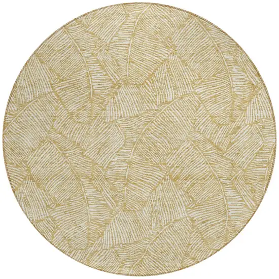 8' Gold And Beige Round Floral Washable Indoor Outdoor Area Rug Photo 6