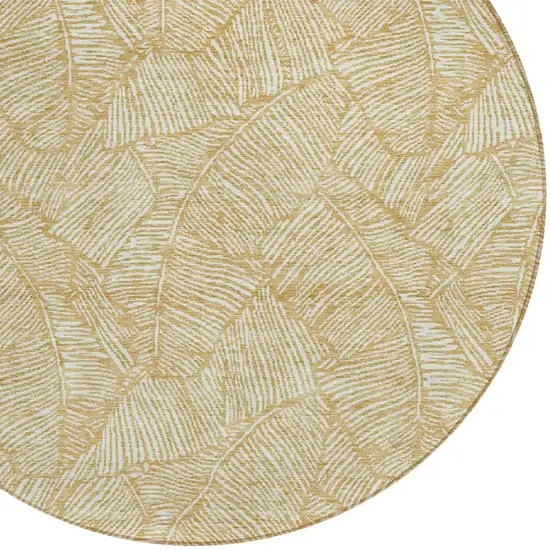 8' Gold And Beige Round Floral Washable Indoor Outdoor Area Rug Photo 5