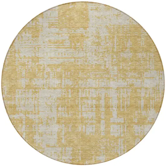 8' Gold And Gray Round Abstract Washable Indoor Outdoor Area Rug Photo 5