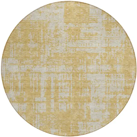 8' Gold And Gray Round Abstract Washable Indoor Outdoor Area Rug Photo 2