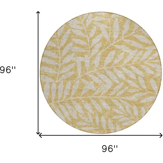 8' Gold And Gray Round Floral Washable Indoor Outdoor Area Rug Photo 3