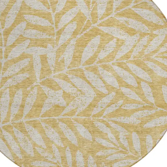 8' Gold And Gray Round Floral Washable Indoor Outdoor Area Rug Photo 4