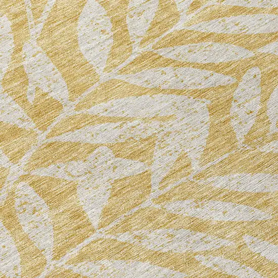 8' Gold And Gray Round Floral Washable Indoor Outdoor Area Rug Photo 8
