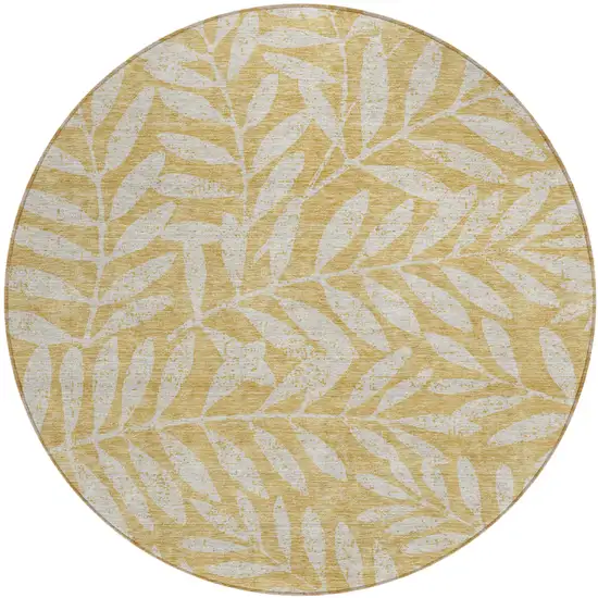 8' Gold And Gray Round Floral Washable Indoor Outdoor Area Rug Photo 2