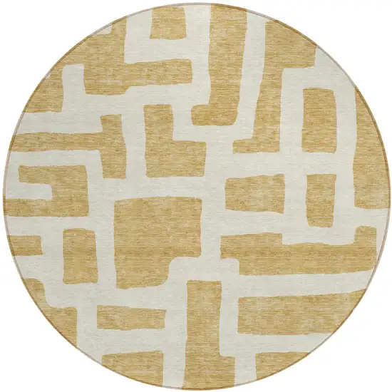 8' Gold And Ivory Round Abstract Washable Indoor Outdoor Area Rug Photo 2