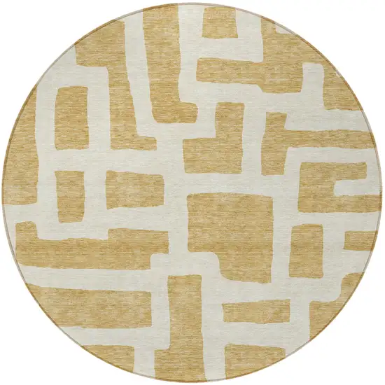 8' Gold And Ivory Round Abstract Washable Indoor Outdoor Area Rug Photo 4