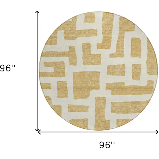 8' Gold And Ivory Round Abstract Washable Indoor Outdoor Area Rug Photo 3