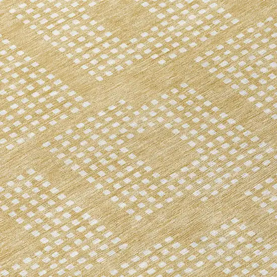 8' Gold And Ivory Round Geometric Washable Indoor Outdoor Area Rug Photo 8
